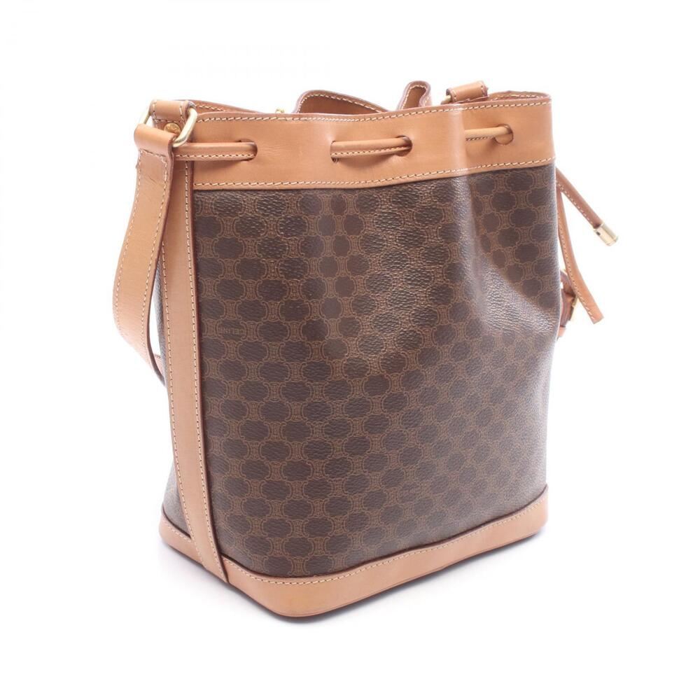 Celine Leather Brown Canvas Bag Shoulder Macadam Brown